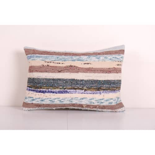 Vintage Cotton Turkish Kilim Lumbar Pillow, Striped Turkish | Cushion in Pillows by Vintage Pillows Store
