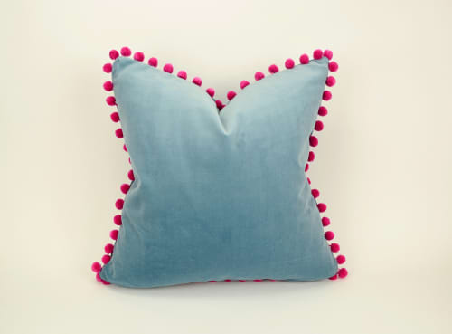 Blue pom hot sale pom cushion