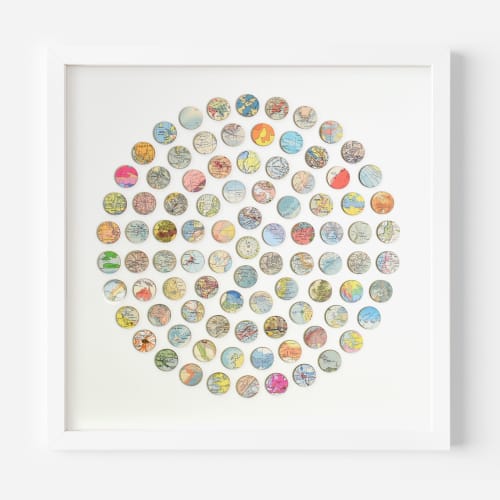 Vintage World Map Dots Collage, Circle #2 | Paintings by Amelia Coward