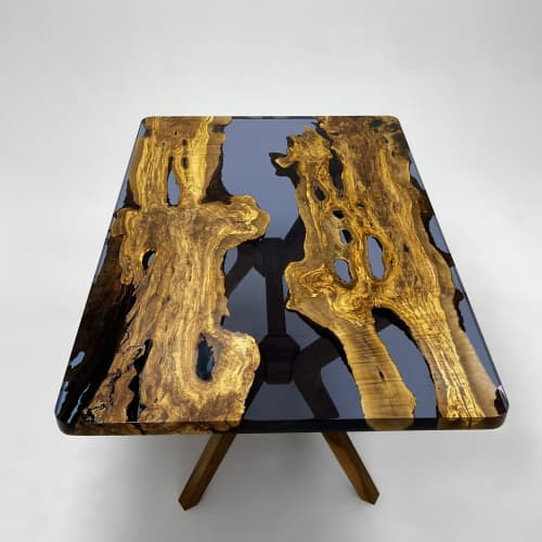 Custom Order Table | Olive Epoxy Resin Live Edge Table | Dining Table in Tables by TigerWoodAtelier. Item composed of walnut & metal compatible with minimalism and contemporary style