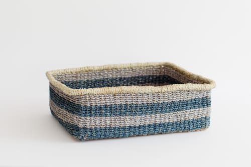 Woven Catchall Storage Tray | Blue | Decorative Tray in Decorative Objects by NEEPA HUT. Item composed of fabric and fiber