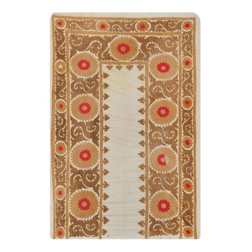 Suzani Tapestry - Tribal Embroidery Wall Decor, Faded Brown | Tablecloth in Linens & Bedding by Vintage Pillows Store