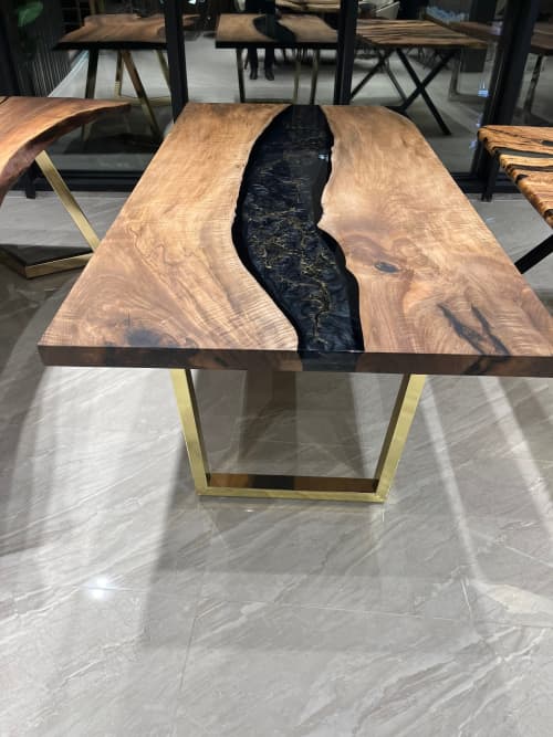 Black Golden Epoxy Walnut Table, Walnut Resin Table, Epoxy by Tinella