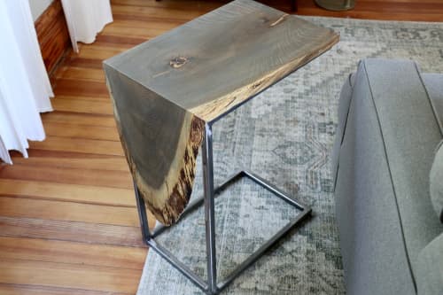Live Edge Aged Quartersawn White Oak Waterfall C Table | Bedside Table in Tables by Hazel Oak Farms. Item made of oak wood