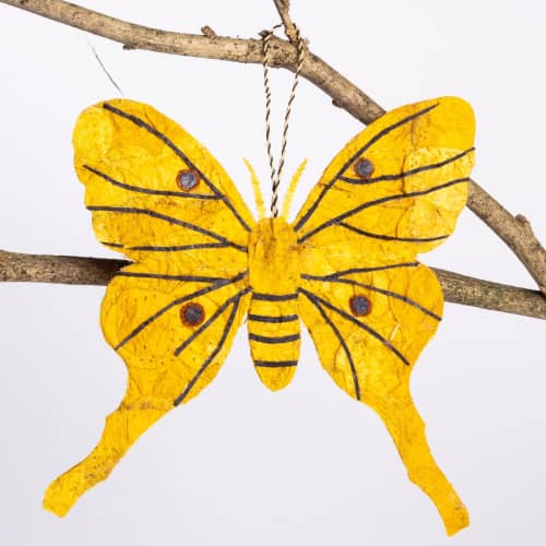 Madagascar Silk Moth Ornament - Yellow | Decorative Objects by Tanana Madagascar. Item made of fabric