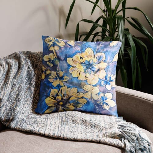 Iris Lake – Floral Art Pillow | Work by Eman's Gallery