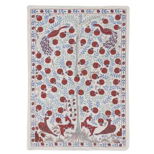 Uzbek Hand Embroidery Tree of Life Design Suzani Tablecloth | Linens & Bedding by Vintage Pillows Store. Item made of cotton