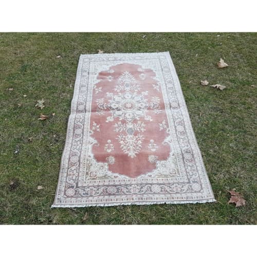 Distressed Turkish Red Small Rug 3'1" X 5'1" | Rugs by Vintage Pillows Store. Item composed of cotton and fiber