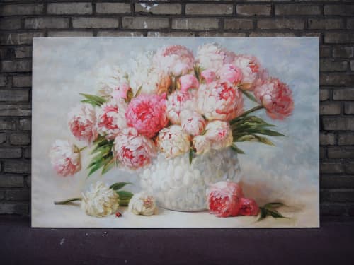 Peony painting, Extra Large floral oil paintings on canvas | Oil And Acrylic Painting in Paintings by Natart. Item made of canvas with synthetic works with contemporary style