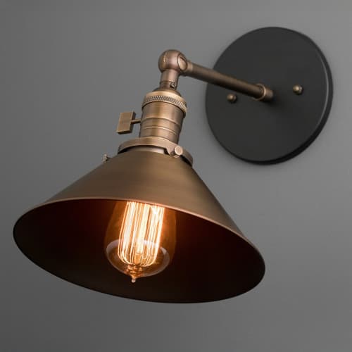 Antique Brass Sconce - Industrial Lighting - Model No. 8211 | Sconces by Peared Creation. Item composed of brass