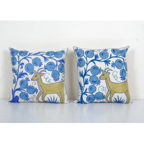 Vintage Embroidery Suzani Deer Pictorial Pillow Fashioned fr | Cushion in Pillows by Vintage Pillows Store