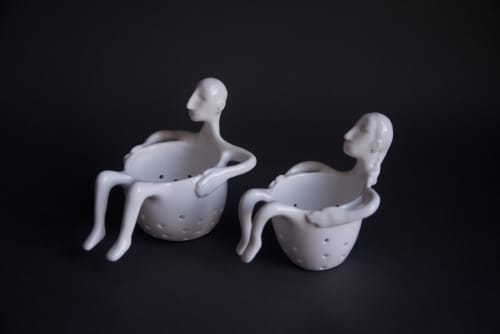 Handmade porcelain tea strainer human | Utensils by Laima Ceramics. Item composed of ceramic in minimalism or contemporary style