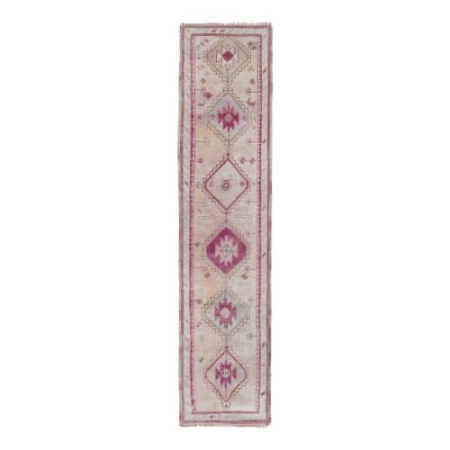 Handknotted Mid 20th Century Pink Vintage Herki Runner | Runner Rug in Rugs by Vintage Pillows Store. Item composed of cotton & fiber