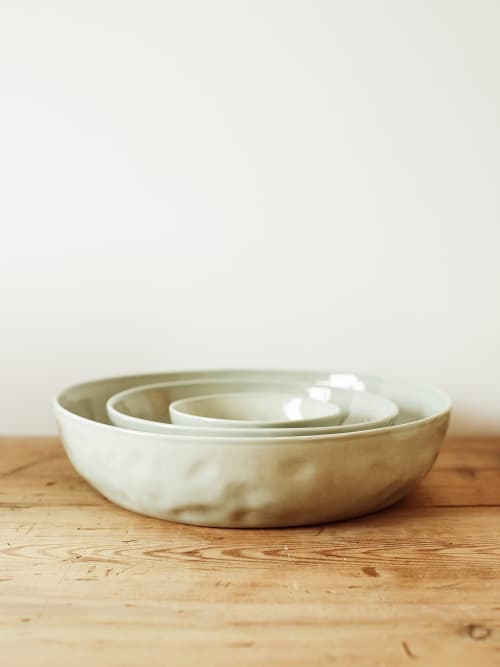 Serving Bowl Set in Seaglass | Serveware by Barton Croft. Item composed of stoneware compatible with country & farmhouse and japandi style