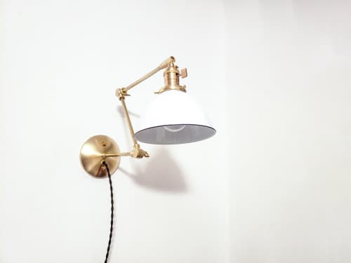 Plug in Adjustable Wall Sconce - Industrial Decor Lighting | Sconces by Retro Steam Works. Item composed of fabric and brass in industrial or modern style