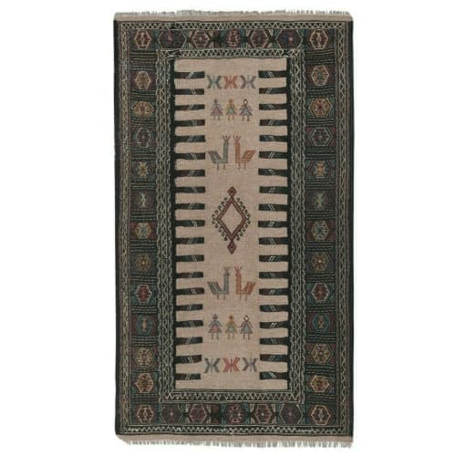 Handwoven Tribal Animal Soumac Kilim Rug 3'4'' x 5'10'' | Area Rug in Rugs by Vintage Pillows Store. Item composed of cotton and fiber