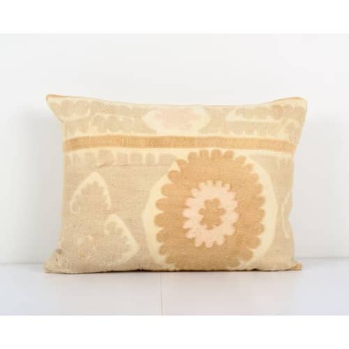 Uzbek Faded Beige Suzani Cushion Cover, Suzani Pillow Case M | Pillows by Vintage Pillows Store