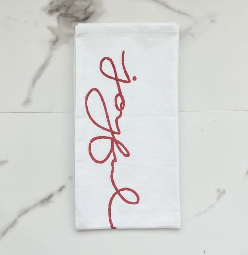 Tea Towel - Joyful, Coral | Linens & Bedding by Mended. Item composed of cotton