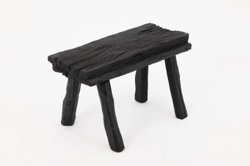 Rustic Blackened Wood stool with Raw Organic Form Indoor & Outdoor | Chairs by Logniture