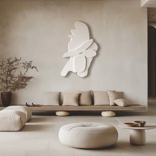 Textured White Plaster Wall Sculpture – Handmade Abstract Organic Art | Wall Hangings by Vaiva Art Atelier