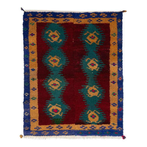 1970 Vintage Handmade Turkish Small Tulu Rug , 3'7'' X 4'4'' | Small Rug in Rugs by Vintage Pillows Store. Item composed of cotton & fiber