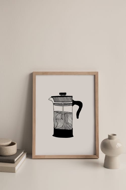 Coffee Art Print, Cafetiere Illustration, Pour Over Coffee | Prints by Carissa Tanton. Item composed of paper