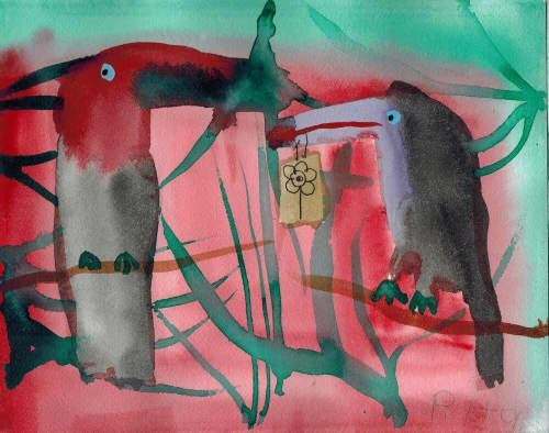 Toucans with Gift - Original Watercolor | Watercolor Painting in Paintings by Rita Winkler - My Art, My Shop -by Rita ... Where Every Stroke Speaks of Joy and Inclusion. Item composed of paper compatible with contemporary and modern style
