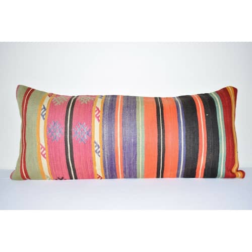 16" X 36" Queen Boho Woven Bedding Kilim Pillow Cover | Sham in Linens & Bedding by Vintage Pillows Store. Item made of cotton with fiber