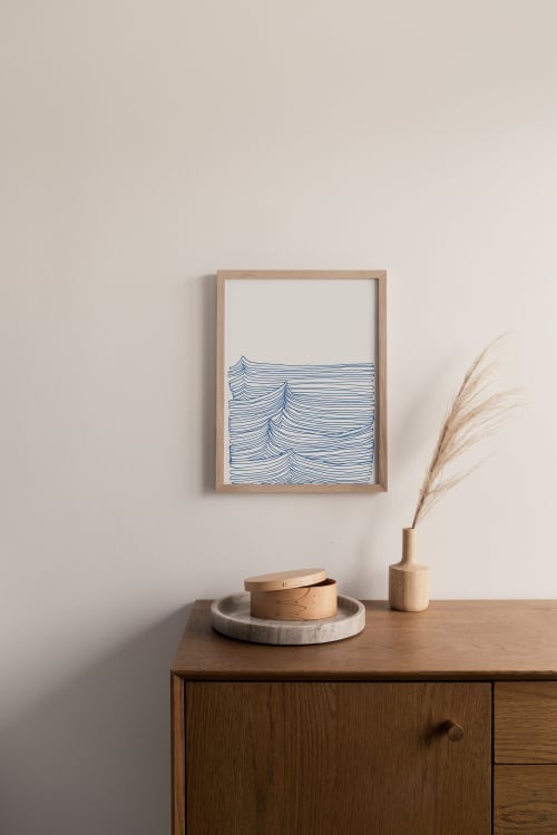 Simple Blue Line Drawing, Ocean Art Print | Prints by Carissa Tanton. Item composed of paper