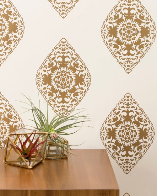 Boteh - Gold | Wallpaper in Wall Treatments by Relativity Textiles. Item made of fabric with paper