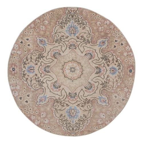Vintage Turkish Handmade Patchwork Round Kitchen Carpet | Area Rug in Rugs by Vintage Pillows Store. Item composed of cotton & fiber