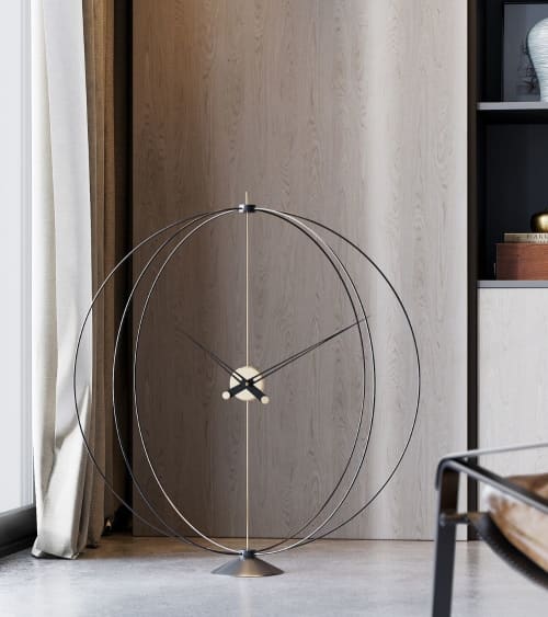 Atom 90 | Clock in Decorative Objects by MCLOCKS. Item made of oak wood with steel