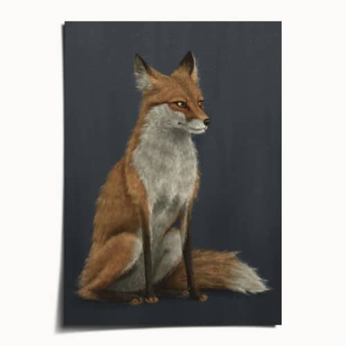 Moody Fox Art Print, Midnight Blue Woodland Wall Art | Prints in Paintings by The Ugly Cat Studio