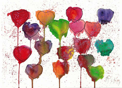 Lots of Hearts - Original Watercolor | Watercolor Painting in Paintings by Rita Winkler - "My Art, My Shop" (original watercolors by artist with Down syndrome). Item made of paper works with mid century modern & contemporary style