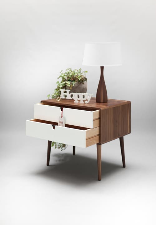 Side Table Frame and Legs Made in Walnut and Drawer in White | Tables by Manuel Barrera Habitables. Item made of oak wood