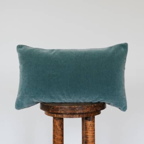 Green Teal Mohair with Woven Wool Lumbar Pillow 12x20 | Pillows by Vantage Design