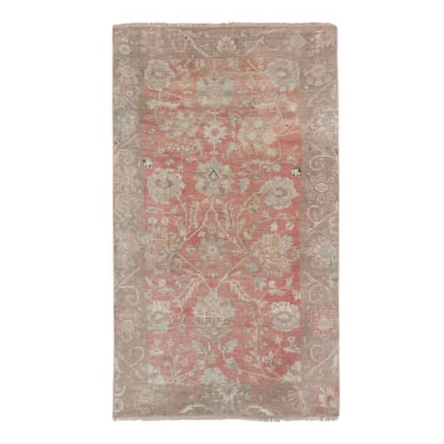 Vintage Faded Red Turkish Karapinar Rug with Floral Borders | Area Rug in Rugs by Vintage Pillows Store. Item made of wool & fiber