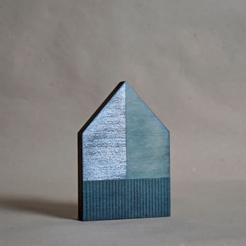 Wooden House - Blue/Silver No.9 | Sculptures by Susan Laughton Artist. Item made of wood