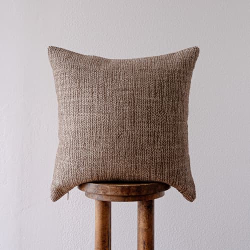 Nubby Brown Wool Woven Herringbone Pillow 20x20 | Pillows by Vantage Design
