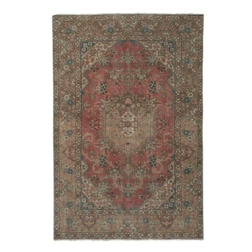 Vintage Handknotted Turkish Unusual Rug with Floral Border | Area Rug in Rugs by Vintage Pillows Store. Item made of fiber