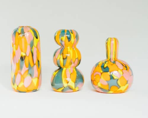 Glass Blown 90's Neon Anorak Mini Vase | Vases & Vessels by Maria Ida Designs. Item composed of glass in boho or mid century modern style