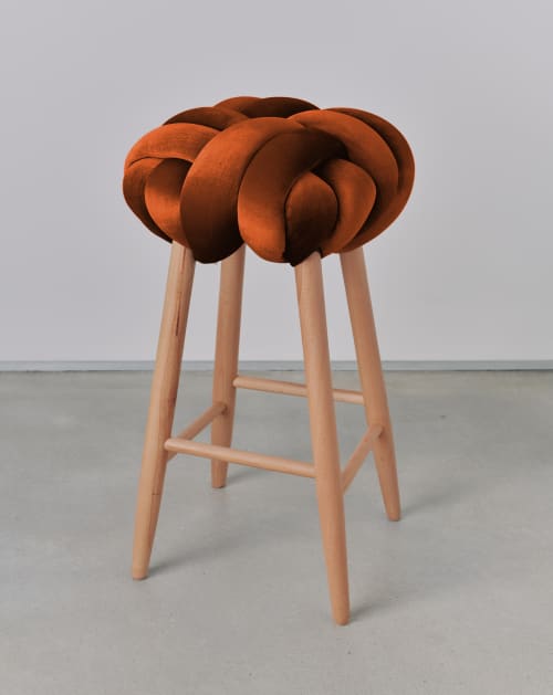 Copper Velvet Knot Bar Stool | Chairs by Knots Studio. Item made of wood with fabric