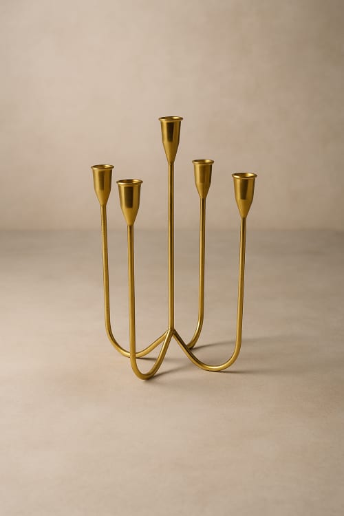 Stem Sculptural Five-Light Candelabrum | Gold Finish | Candle Holder in Decorative Objects by Raíz Studio