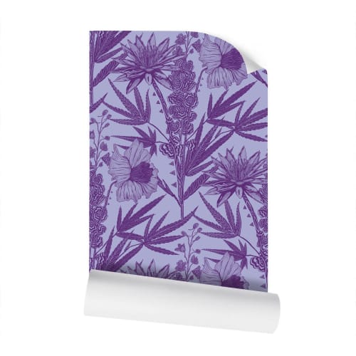 IVI Bouquet - Water Lily, Larkspur, Daisy w/ Cannabis Leaves | Wallpaper in Wall Treatments by Sean Martorana. Item made of paper