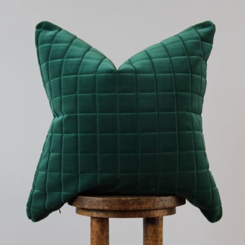 Emerald Green Puff Square Velvet Pillow 22x22 | Pillows by Vantage Design