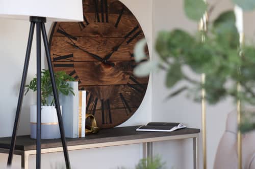 Large Wall Clock, Farmhouse style, Solid Pine stained dark | Decorative Objects by Hazel Oak Farms. Item composed of walnut