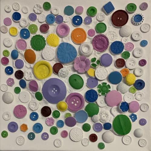 Button Box 10" x 10" | Mixed Media in Paintings by Emeline Tate. Item composed of canvas