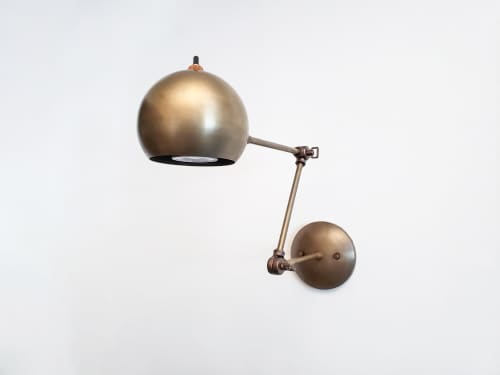 LED Adjustable Wall Globe Sconce - Industrial Ball Light | Sconces by Retro Steam Works. Item composed of brass in industrial style