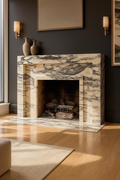 Custom Calacatta Viola Marble Fireplace Mantel | Handmade Luxury Surround | Fireplaces by Vero Marble
