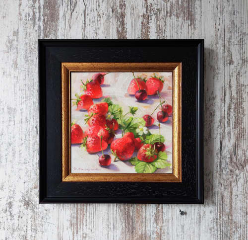 Fruit art painting original oil, Strawberry Cherry painting | Oil And Acrylic Painting in Paintings by Natart. Item composed of canvas & synthetic compatible with contemporary style